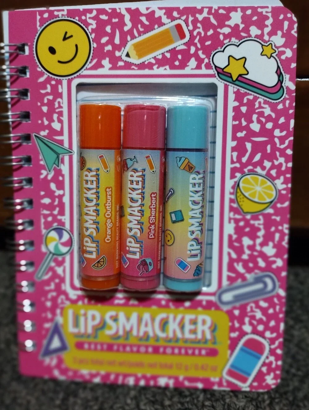 Lip Smackers Lip Balm Trio With Notebook- Orange, Pink, Blue